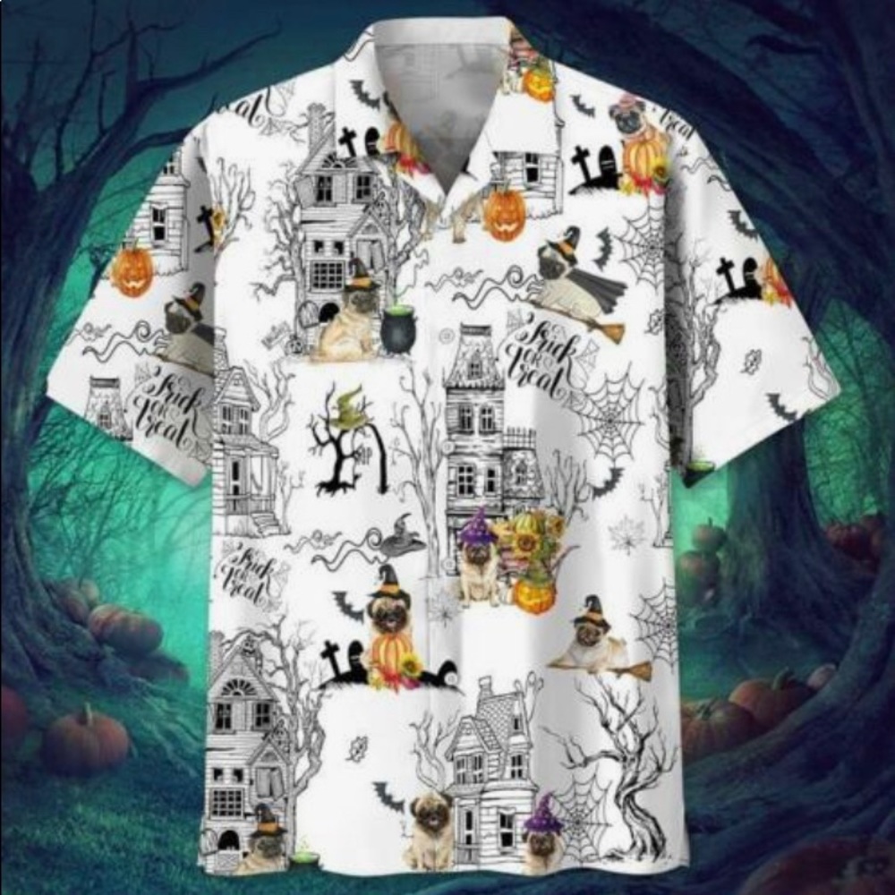 Pug Witches Trick Or Treat Halloween Hawaiian Shirt